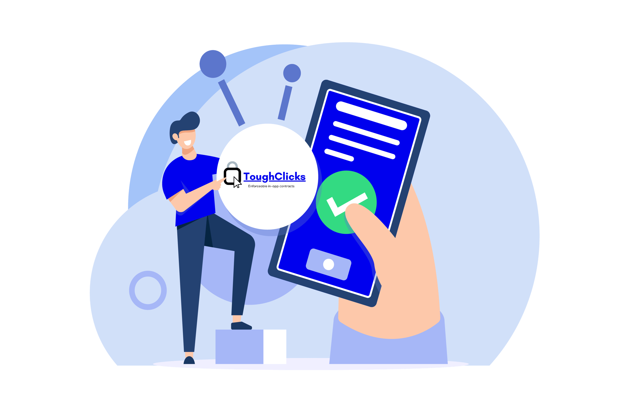 Person with ToughClicks logo and clickwrap on device