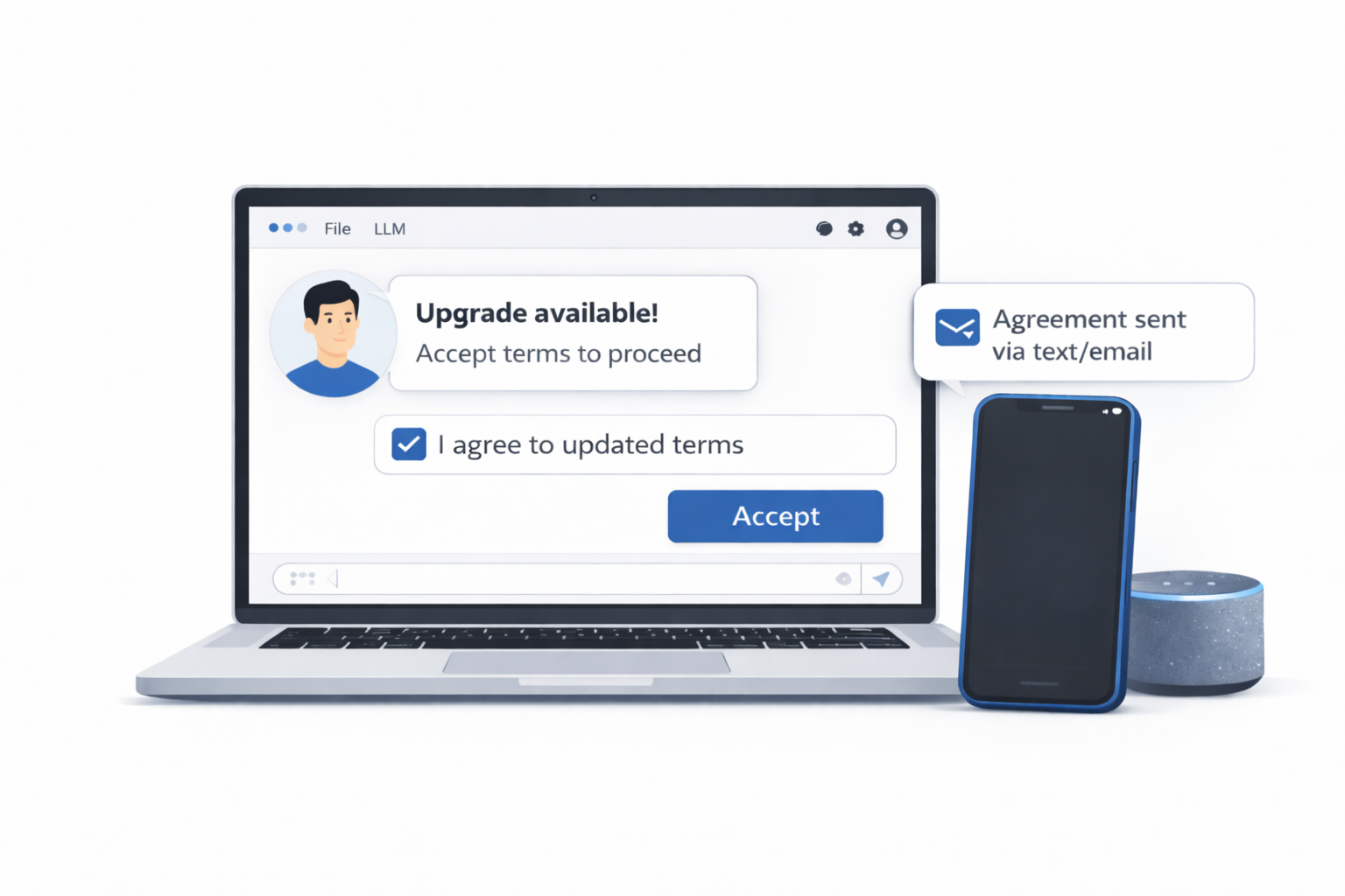 shows accepting terms on a computer and phone